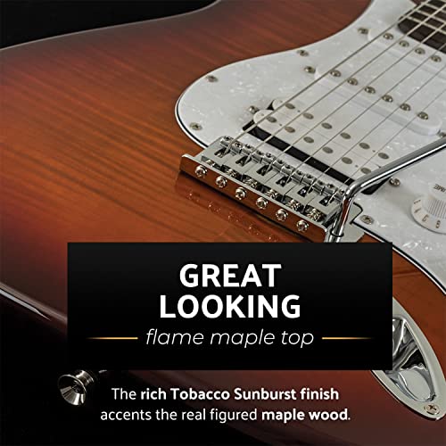 Washburn Sonamaster Electric Guitar Bundle in Sunburst with Flame Maple Veneer Top and H-S-S Pickups, Includes Strap, Picks, Clip-On Tuner and Extra Set of Strings (SDFSB-BNDL) - Thumbnail 7