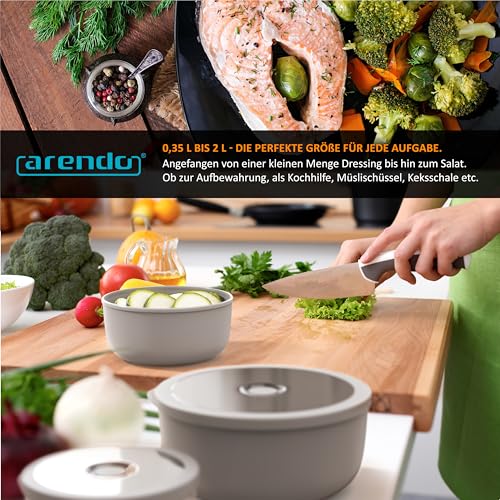 Arendo - Schüssel Set mit Deckel – 4er Set - Salatschüssel Rührschüssel - Schüsselset in verschiedenen Größen – lebensmittelecht – Spülmaschinen und Mikrowellen geeignet – rund 0,35 bis 2 Liter 5