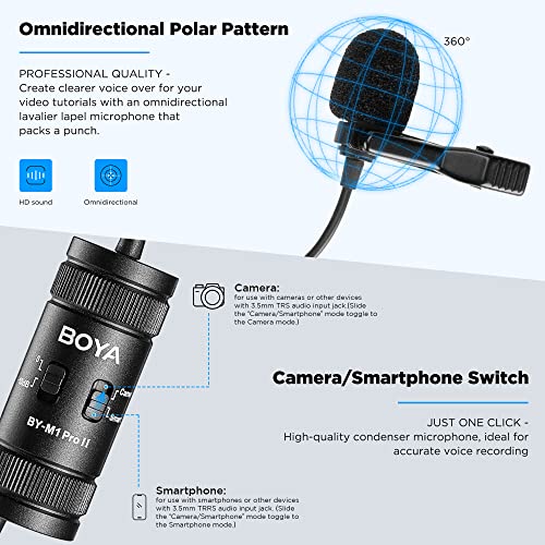 BOYA Microfone de lapela Lavalier – sem bateria, microfone condensador omnidirecional by-M1 Pro ll p