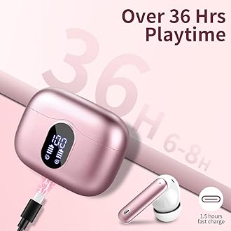 Wireless Earbuds,Bluetooth 5.3 Headphones In Ear with 4 ENC Noise Cancelling Mic,LED Display 2025 Bluetooth Earbuds Mini Deep Bass Stereo Sound,36H Playtime,Wireless Earphones IP7 Waterproof,Rose Gold