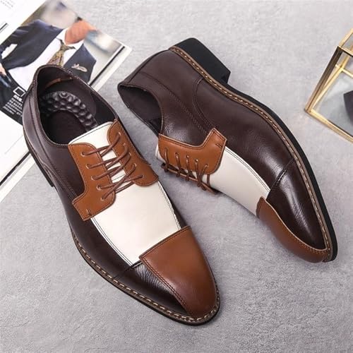Mens Two Tone Lace Up Oxfords Shoes Fashion Patchwork Multicolor Carved Leather Low Heels Square Toe Dress Shoes Vintage Wing Tips Hand Stitched Colorblock Business Formal Derby Shoes for Men3