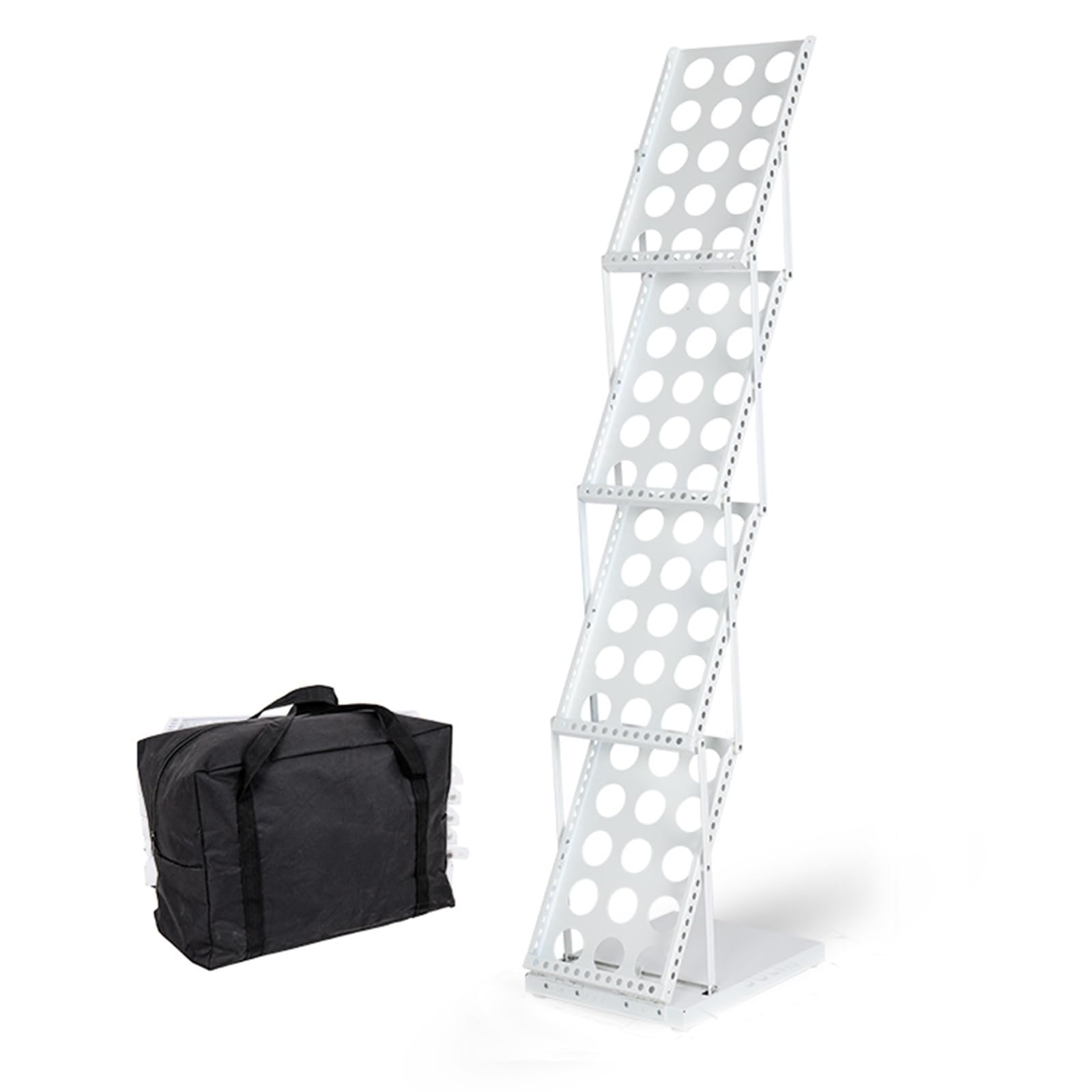 ASerZenith Floor Standing Magazine Display Rack, 4 Pocket Foldable Metal Brochure Holder, Free Standing Document Organizer for Waiting Room, Reception Room