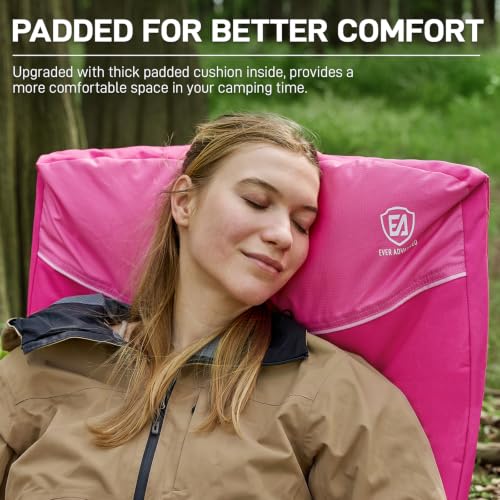 Image of EVER ADVANCED Padded Oversized Camping Chair for Women, Heavy Duty, Side Pockets, 500lbs, Pink