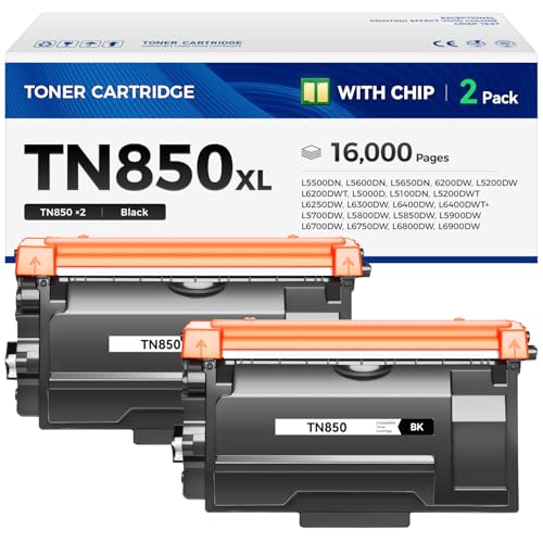 TN850 Toner Cartridge High Yield Black 2-Pack Compatible with Brother TN-850 TN880 TN820 TN890 HL-L6200DW L6200DWT L5200DW L5100DN L6400DW MFC-L5800DW L5700DW L6700DW L6800DW DCP-L5600DN Printer Ink