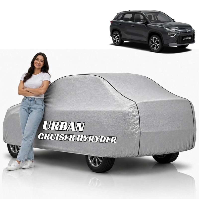 Image of Mind-Blowing 2026 100% Waterproof Hyryder Car Cover | Polyester Car Body Cover for Rain & Sun | UV Protection, Dustproof, Scratch Resistant, Windproof, Heat Resistant, Custom Fit (Silver)