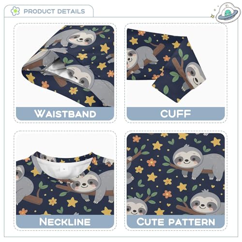 JUNZAN Cute Sloth Flowers Blue Big Girls Sweatshirt Hoodie Long Sleeve Sweatshirts for Boys Athletic 4T3