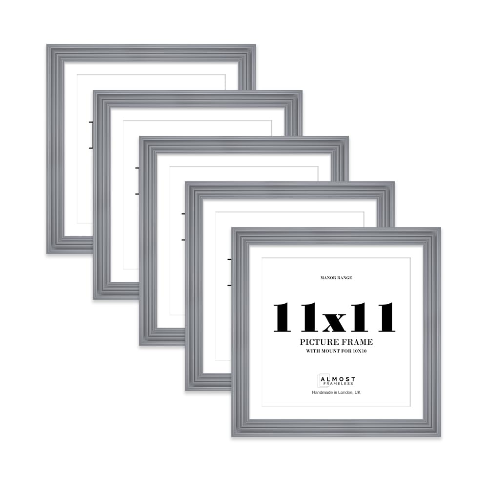 11x11" Grey Picture Frame - 11x11" Square Frame with 10x10" Mount for 11x11"/10x10" Pictures Art Deco Style Antique-Inspired Home Accessories, 5 Pack