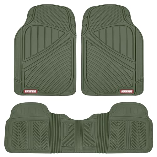 Image of Motor Trend FlexTough Performance All Weather Rubber Car Floor Mats - 3 Piece Floor Mats Automotive Liners for Cars Truck SUV, Heavy-Duty Waterproof (Green)