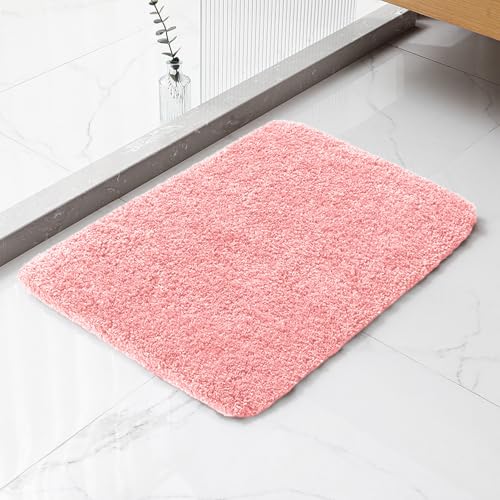 Pink Bathroom Rugs 17"x24" - High-Density Microfiber Bath Mat, Fluffy Non Slip Absorbent and Washable Bathroom Mat - Ideal for Small Spaces, Vanity, Toilet, or Pet Mat