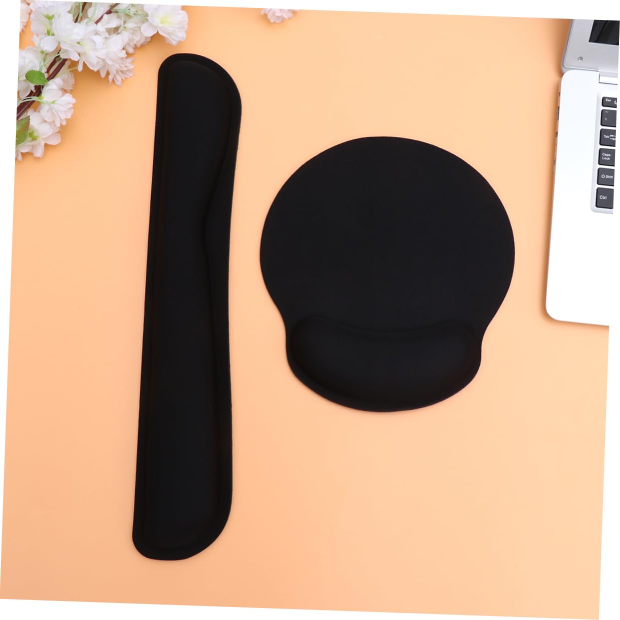 NUOBESTY 2 Set 2 Pezzi polso riposo ergonomico poggiapolsi della tastiera supporto per il polso tampone keyboard pad tappetino mouse poggiapolsi per tastiera poggiapolsi per lavorare Black