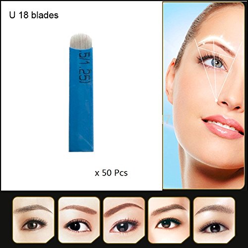 Pinkiou Microblading Needles for Eyebrow Tattoo Pen Disposable Microblade Blade for Brow Makeup (tattoo needles, 18U)