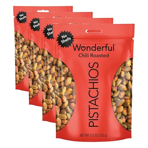 Image of Wonderful Pistachios No Shells, Chili Roasted Nuts, 5.5 Ounce Resealable Bag, Protein Snacks, Gluten Free Travel Snacks, Healthy Snack (Pack of 4)