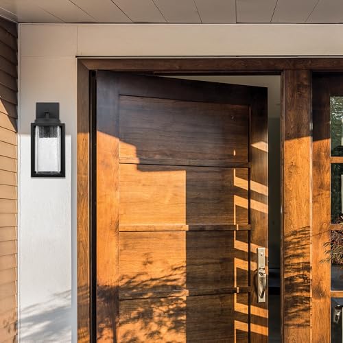 Image of Globe Electric 44359 Capulet LED Integrated Outdoor Indoor Wall Sconce, Black, Clear Bubble Glass Center Column, Dimmable, 12W, 850 Lumens