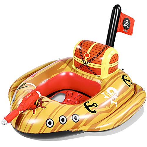 Unomor Giant Pool Floats - with Built in Squirt Gun and Pirate Ship Design, Thicken Inflatable Pool Boat Toys (43â€™â€™x 43â€™â€™x20â€™â€™)