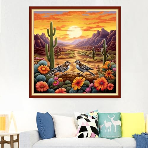 Image of Foxdiviy Stamped Cross Stitch Kits Full Range of Embroidery Needlework Starter Kits for Beginners Adults 11CT Embroidery Patterns Art Crafts DIY Needlepoint Kits-Sunrise Bird 18x18 inch