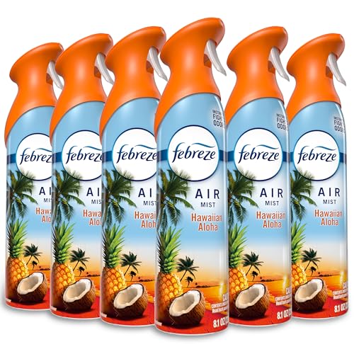 Febreze Air Mist Air Freshener Spray Odor Fighting Room Spray Deodorizer for Home Bathroom Kitchen Office Apartment Dorm Room Classroom Hawaiian Aloha 8.1oz 6ct