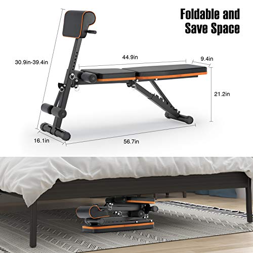 PERLECARE Adjustable Weight Bench for Full Body Workout - All-in-One Durable Exercise Bench Holds up to 772 lbs, Foldable Flat/Incline/Decline Workout Bench with Two Exercise Bands for Home Gym