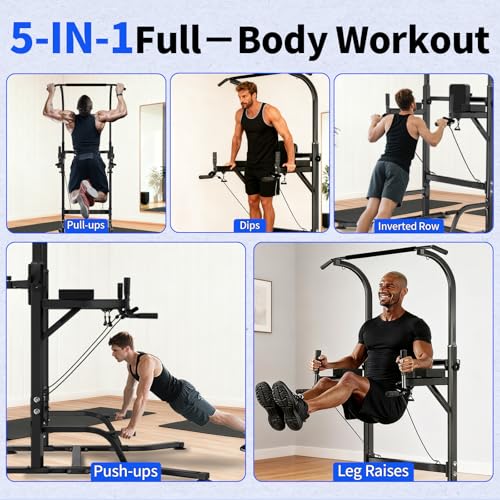 Image of Pull Up Tower Dip Station, Adjustable Free Standing Pull Up Bar, Multi-Function Power Tower for Home Gym Workout and Strength Training