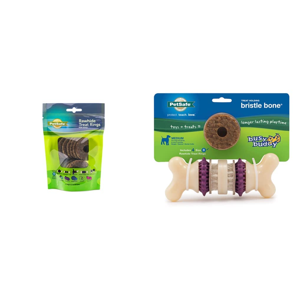 Treat Rings - 16 Rings - Size B - Original & Busy Buddy Bristle Bone - Treat-Holding Toy for Dogs - Purple, Large