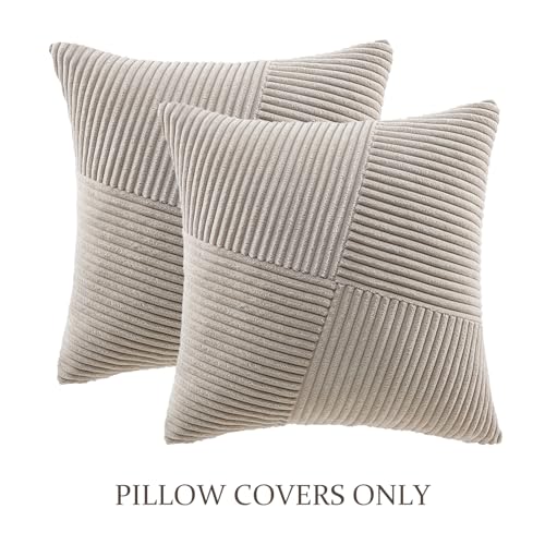 Fancy Homi Set of 2 Neutral Taupe Boho Decorative Throw Pillow Covers 18x18 Inch with Diagonally Pattern for Living Room Couch Bed Sofa, Soft Corduroy Organic Farmhouse Home Decorations 45x45 cm - Image 8