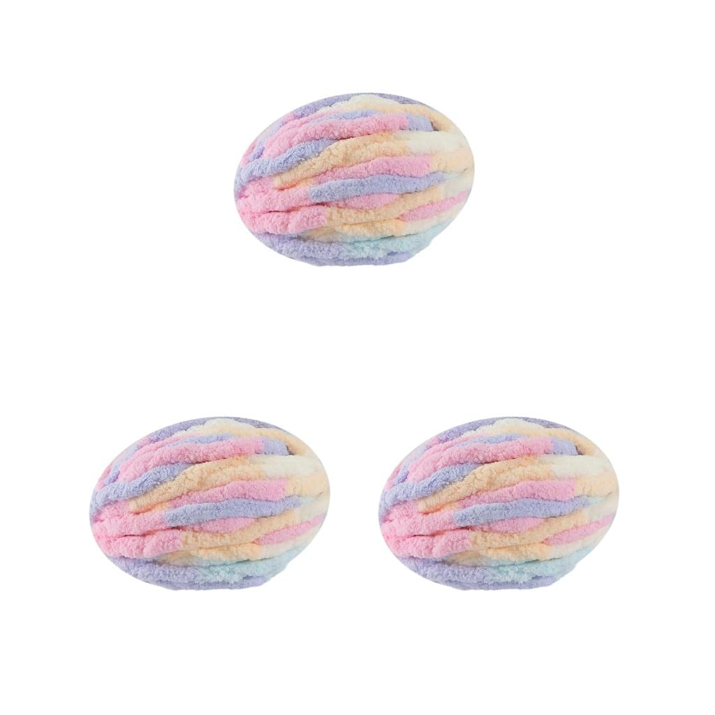 3 Set Thick Chunky Yarn Polyester Yarn for Knitted Blanket Weaving Rug Making Multi-Color, Marshmallow, 27m