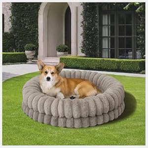 BALANCE Luxury Donut Dog Bed, 30 Inches Round Dog Bed Medium Size Dogs Washable, Orthopedic Calming Dogs Bed for Pets with Anti-Slip Bottom, Oatmeal