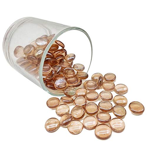 HappyFiller Fall Decoration 2 LB Champagne Flat Marbles Glass Gems Pebbles 3/4 Inch for Vases Fillers,Fire Pit,Arts Crafts,Party Wedding Centerpieces,Mosaics Project,Approx.180-200 Pcs
