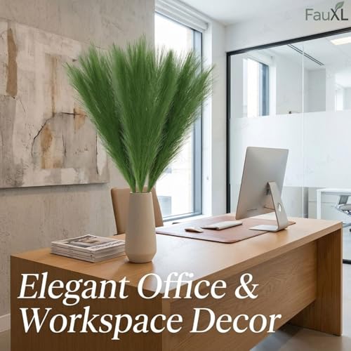 Image of Pack of 4 Pcs Artificial Flowers Faux Pampas Grass Small Fake Flower Plant for Home Decor, Office, Bedroom, Living Room, Table Decoration, Dried Plants (Without Vase Pot) (Green)