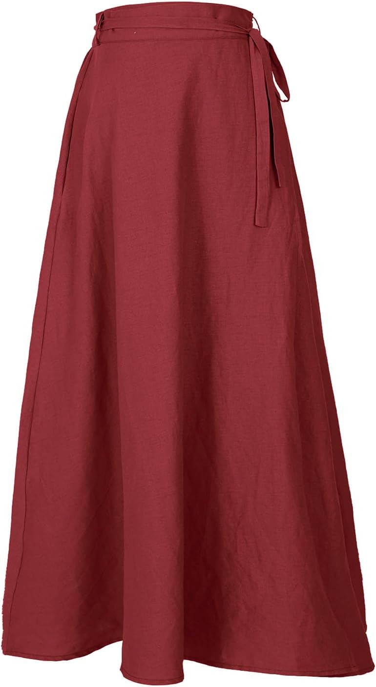 Mingyuezai Womens Wrap Skirt Ankle-Length Vintage Linen Skirts - Image 3