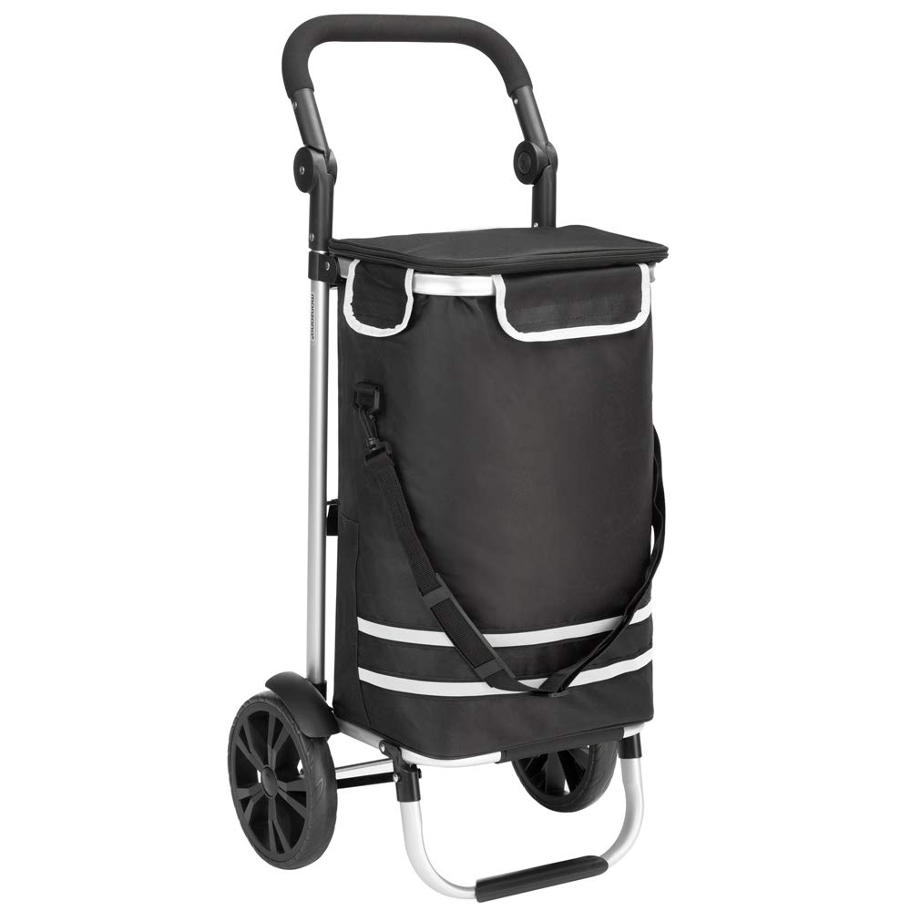 Monzana Carro de la Compra Negro 56L hasta 50 Kg con Ruedas Bolsa Extraíble Plegable Carrito de Supermercado