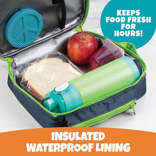 Bentology C110-NIGHT Insulated Lunch Box W Snack Pocket & Water Bottle Holder-Girls Or Kids School Lunchbox Tote Keeps Food Hotter Or Colder Longer-Reusable Bag Fits Most Bento Boxes Ice Packs Nesting Container-Blue Green thumb #1