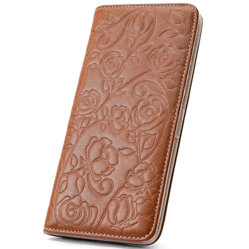 Wallet Women Ultra Slim Thin Womens Wallet RFID Blocking Bifold Clutch Long Ladies Wallet Rose BROWN