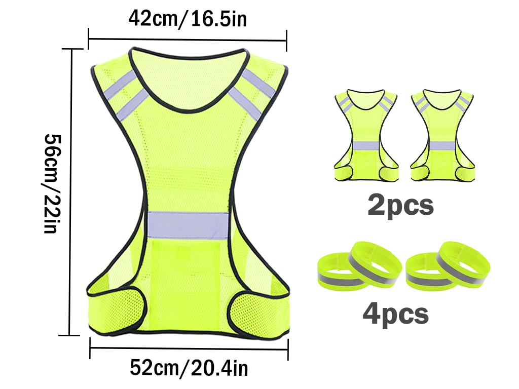 Kellegour 2-Piece Reflective Sports Vest Set, Breathable Hi Vis Running Vest, Yellow, Unisex, Adults, Nighttime Activity - Image 2
