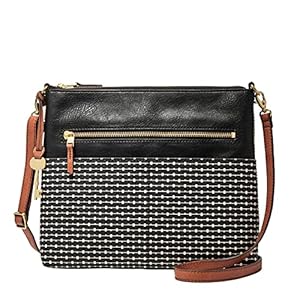 Fossil Women’s Fiona Faux Leather Large Crossbody Purse Handbag, Black Stripe (Model: ZB7271080)