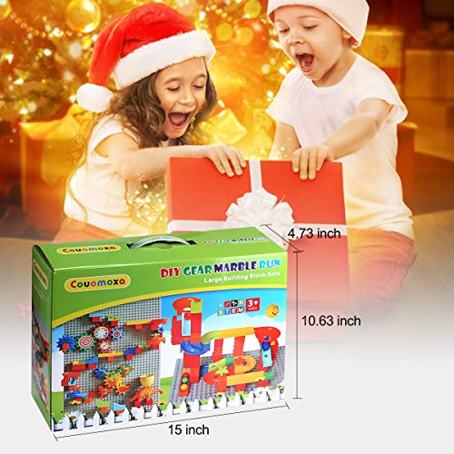 COUOMOXA Marble Run Building Block Set Gear Building Set Classic Big Building Blocks Dinosaur Garden Blocks Educational STEM Toy Bricks Set Kids Race Track Luxury Gift for Kids