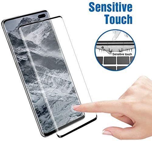 Image of Screen Protector for Samsung Galaxy S10 Plus Black Tempered Glass Edge-to-Edge Full Glue Curved Screen Guard With Installation Kit