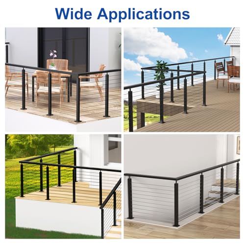 Image of BLIKA 42 inch Cable Railing Corner Post(Post 41 inchx2 inchx2 inch), 2-Side Drilled Corner Post, Stainless Steel Adjustable Top Corner Post, Top Mount Matte Black Cable Railing System Corner Post, BL01-CP