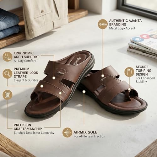 Image of AJANTA Men's Sandals for Men | Casual Walking Office Outdoor Sandals | Lightweight Comfortable Slip-On Footwear for Men | Anti-Skid Travel Daily Wear Open Toe Summer Sandals for Men