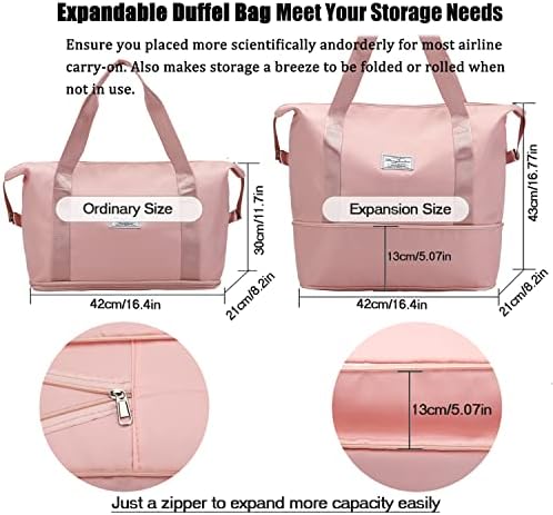 Travel Duffel Bag,Ann Bully Expandable Sport Tote Gym Bags Reusable Carry on Bag, Large Waterproof Foldable Shoulder Weekender Overnight Bag for Women Mommy Airplane/Workout/Outdoor/Camping,Pink 3 Travel Duffel Bag,Ann Bully Expandable Sport Tote Gym Bags Reusable Carry on Bag, Large Waterproof Foldable Shoulder Weekender Overnight Bag for Women Mommy Airplane/Workout/Outdoor/Camping,Pink
