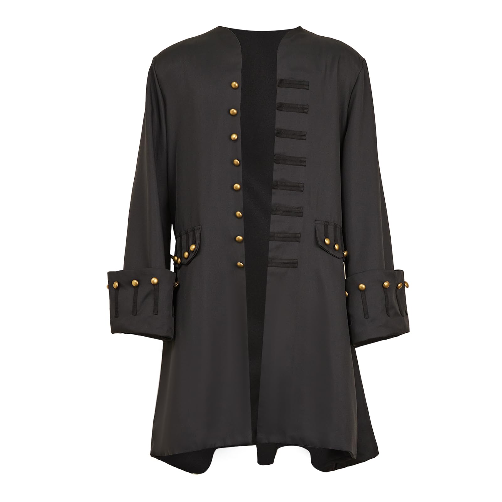 Nasfotim Men's Medieval Pirate Jacket Steampunk Coat Captain Adult Halloween Cosplay Costume Carnival Costume, Black, Large