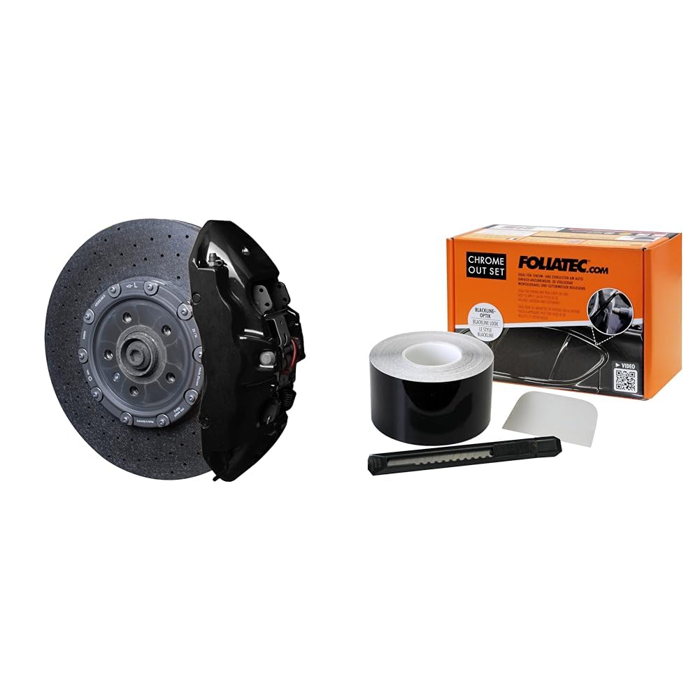Foliatec Bremssattel Lack Set Hitzebeständig Komplettsatz 4 Bremssättel Midnight Black 7-teilig Chrome Out Zierleisten Folie Schwarz Glänzend