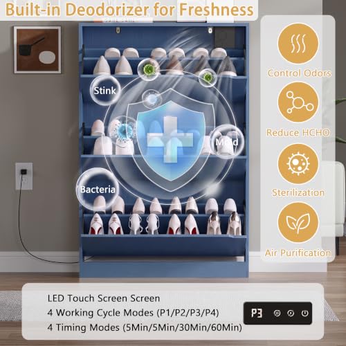 Image of BORNOON Shoe Cabinet with Odor Control and Back Panels, Deodorizing Slim 3-Flip Shoe Storage Cabinet for Entryway, Freestanding Hidden Shoe Rack Organizer for Entrance, Hallway, Bedroom