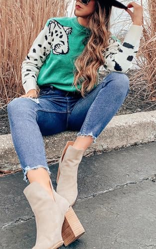 Image of Angashion Women's Sweaters Casual Floral Printed Patchwork Long Sleeves Knitted Pullover Cropped Sweater Tops