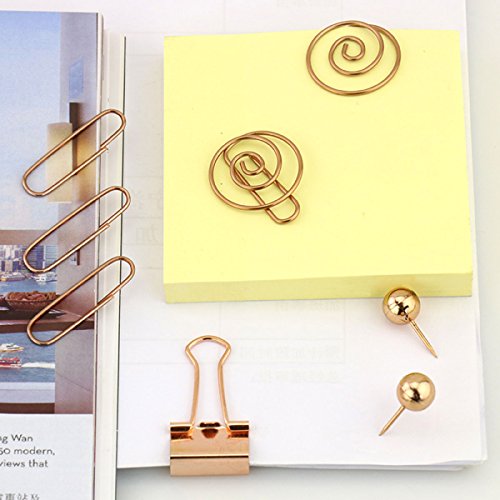 65 Pcs Decorative Paper Clips And Set,Multi-Kind Push-Pin Map Tacks Long Tail Clip Paper Clip Pin Clip For School,Home & Office (Rose Gold) #TOP3