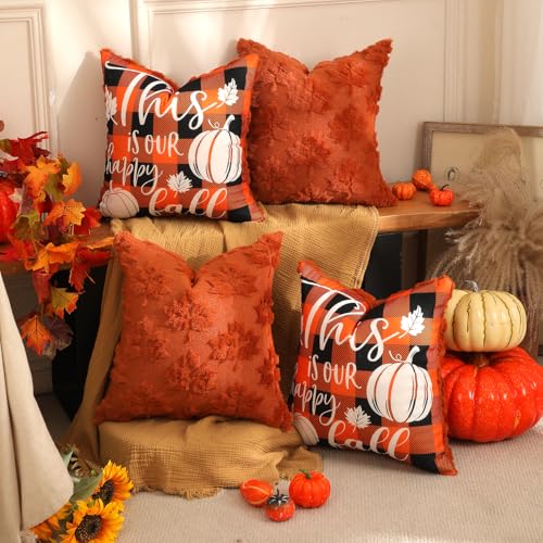 TOYPOPOR Fall Decorations 2 Packs Double Sided Throw Pillow Covers Rust Red Soft Faux Fur Maple Leaf Pillow Case Autumn Harvest Thanksgiving Indoor Outdoor Home Decor for Living Room Porch Couch 20x20