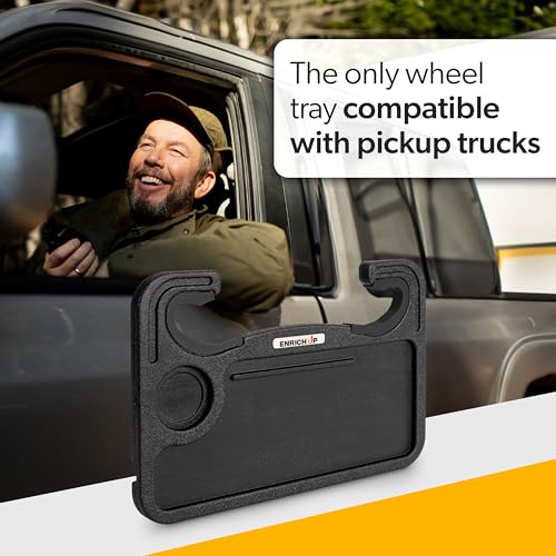 Image of ENRICH UP 2-in-1 Steering Wheel Tray Table & Car Desk, Black Limited | Car Table Tray for Parked Laptop Work, Meals, Cup Holder Use, Wheel Covers, Pickups, SUVs, and Travel Breaks