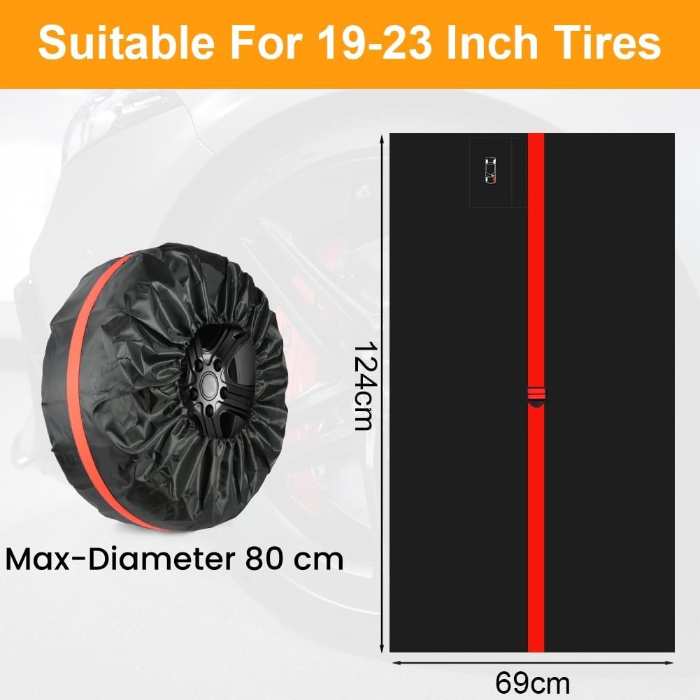 Lot de 4 Housses de Pneus, 19-23" Sacs à Pneus de Voiture, Imperméable Anti-poussière Housses de Protection de Roue de Voiture avec Poignée pour Voiture et SUV (L, Ø80cm)