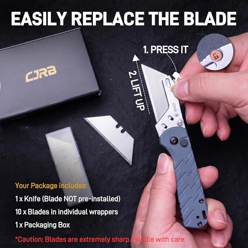 Image of CJRB Boxer Folding Utility Knife, Small EDC Knife with G10 Handle, Includes 10PCS Total Blades(J1967 Blue)