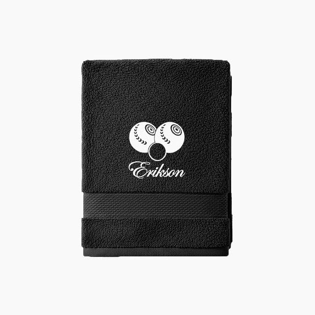 Stars and Stripes Personalised Lawn Bowls Design Towel – Custom Embroidered Name Text – Sports Bowlers Towel (Black, Hand Towel)