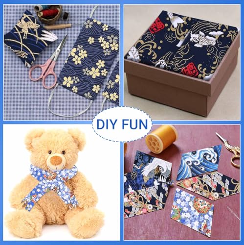 Bolsome BLS-FABRIC-JAPANESE-240730 40 Pcs Blue Japanese Style Jelly Roll Blue Ukiyoe Fabric Strips For Quilting Crafting Blue Sea Wave Bird Floral Precut Polyester Patchwork thumb #7